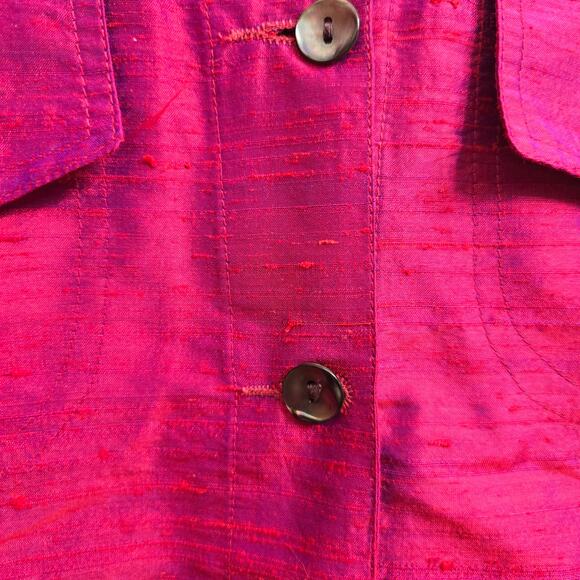 Anu Natural Womens Artsy Minimalist Chic Fushia Irridescent 100% Silk Jacket L - Picture 6 of 12